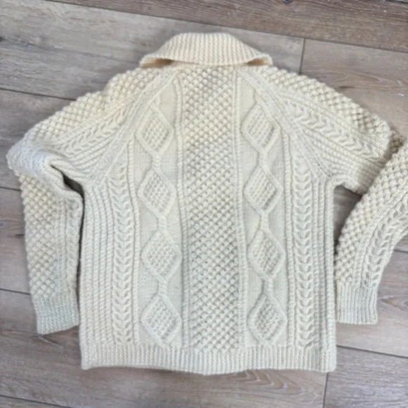 VTG Irish Aran Thick Chunky Cardigan Sweater Fisherman Cable-Knit Wool Handmade - Picture 2 of 10